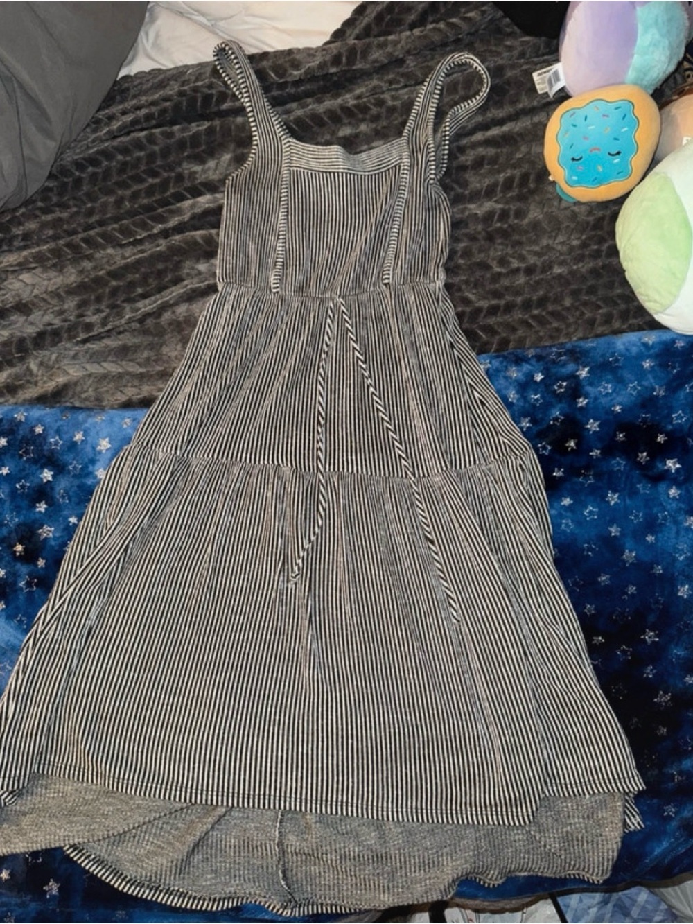 Caution To The Wind Black and White Striped Tiered Sundress